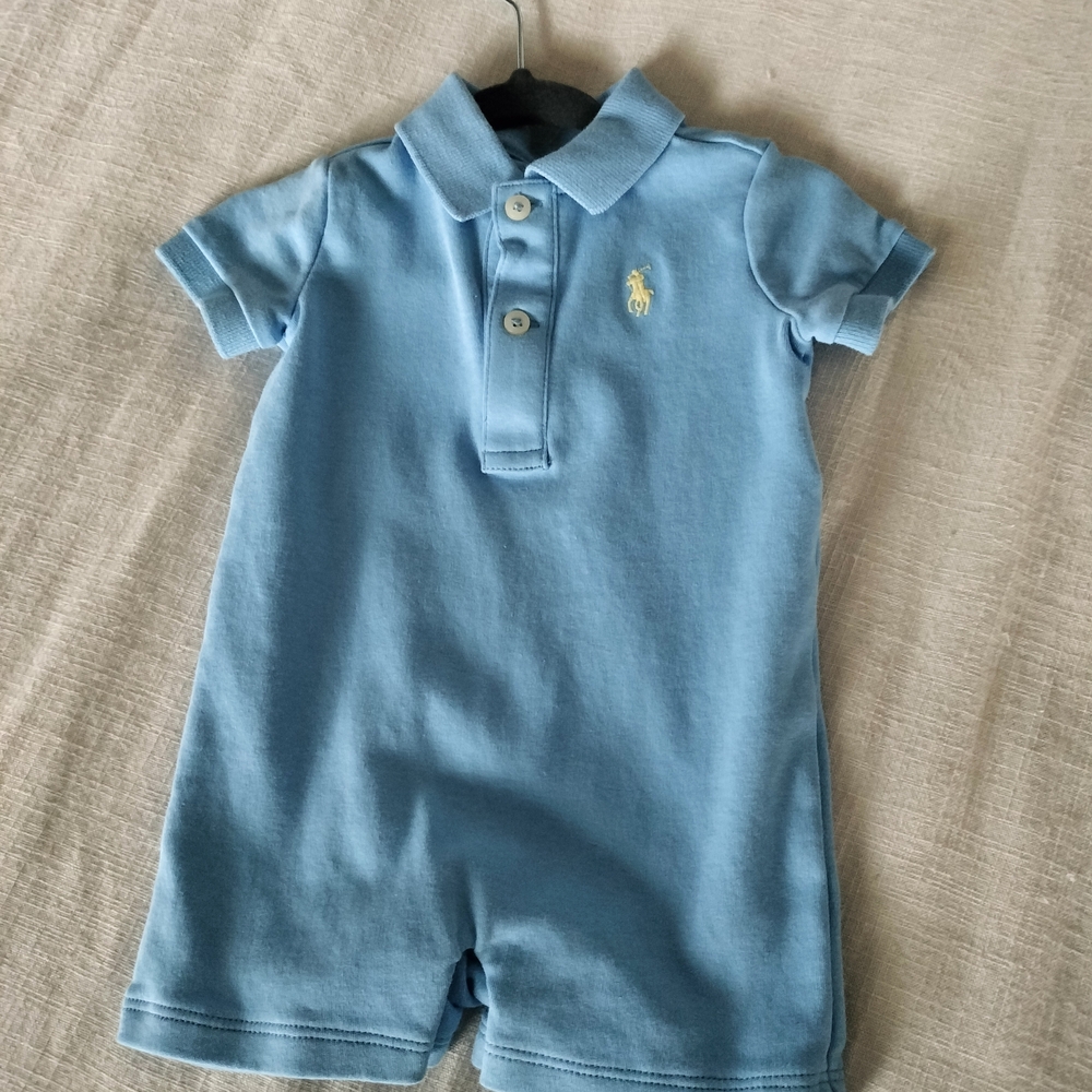 Blue Polo Romper with Embroidered Logo